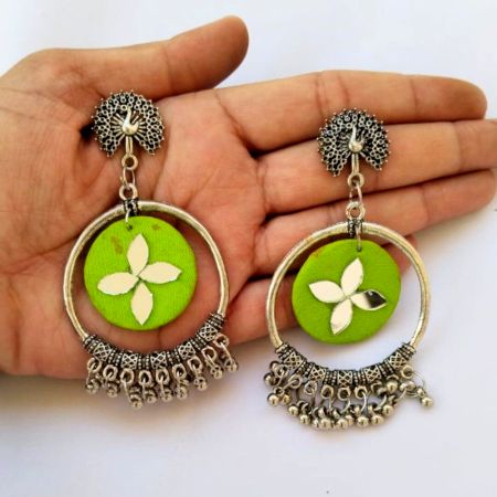 Light Green Oxidized Jhumka Bali Earrings